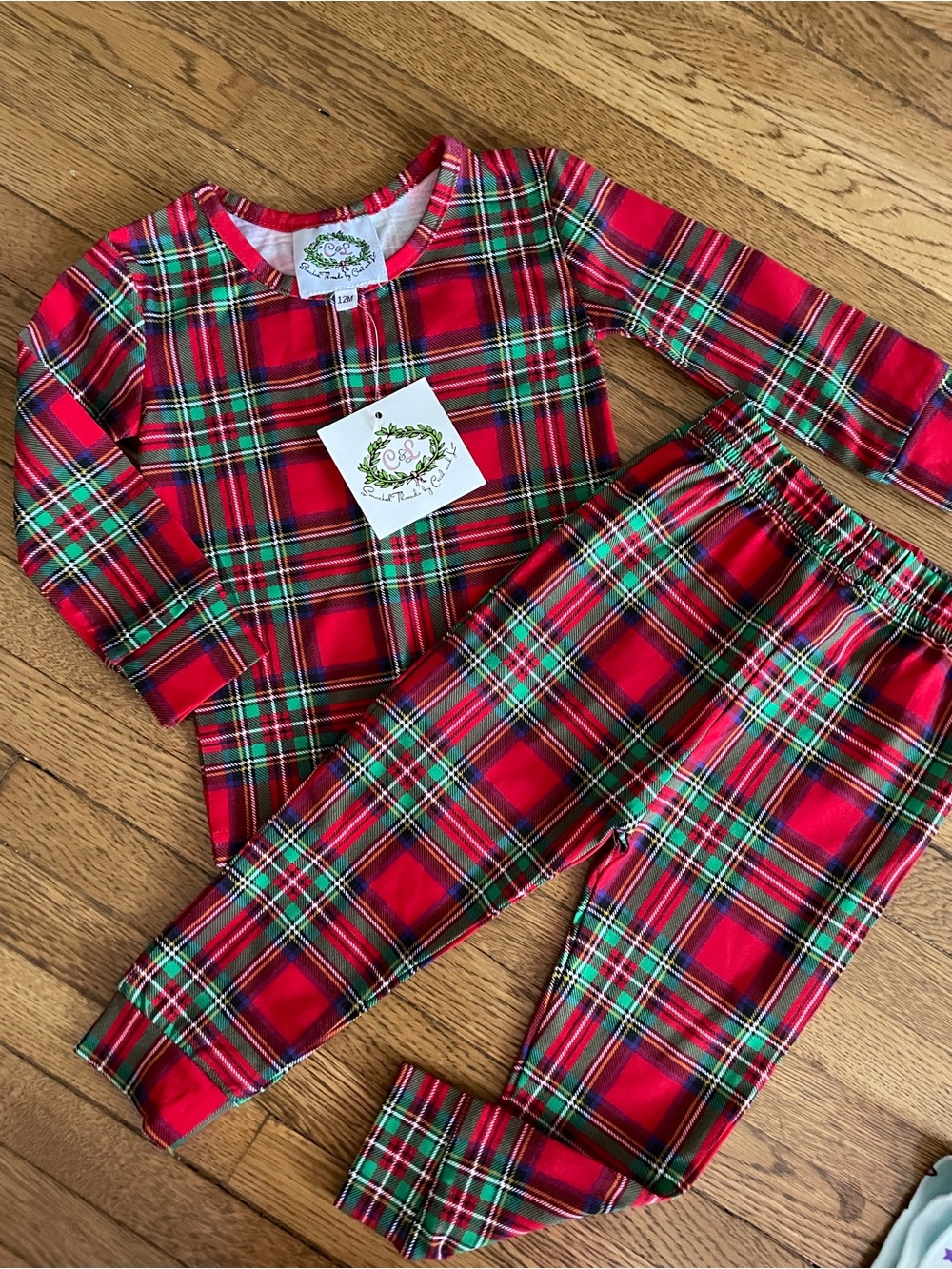 NWT Cecil & Lou Red Plaid Lounge Set size 12m Christmas Boy girl